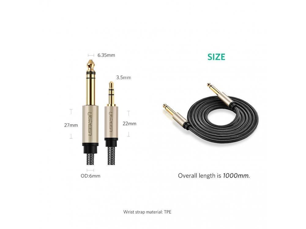 Ugreen 3.5mm Male to 6.35mm Male Auxiliary Stereo Audio Cable 3ft. Nylon Braiding - 10625