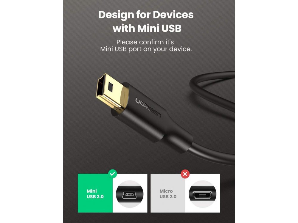 Ugreen USB 2.0 Cable to Mini USB (USB-Mini B) 0,25m. - 10353