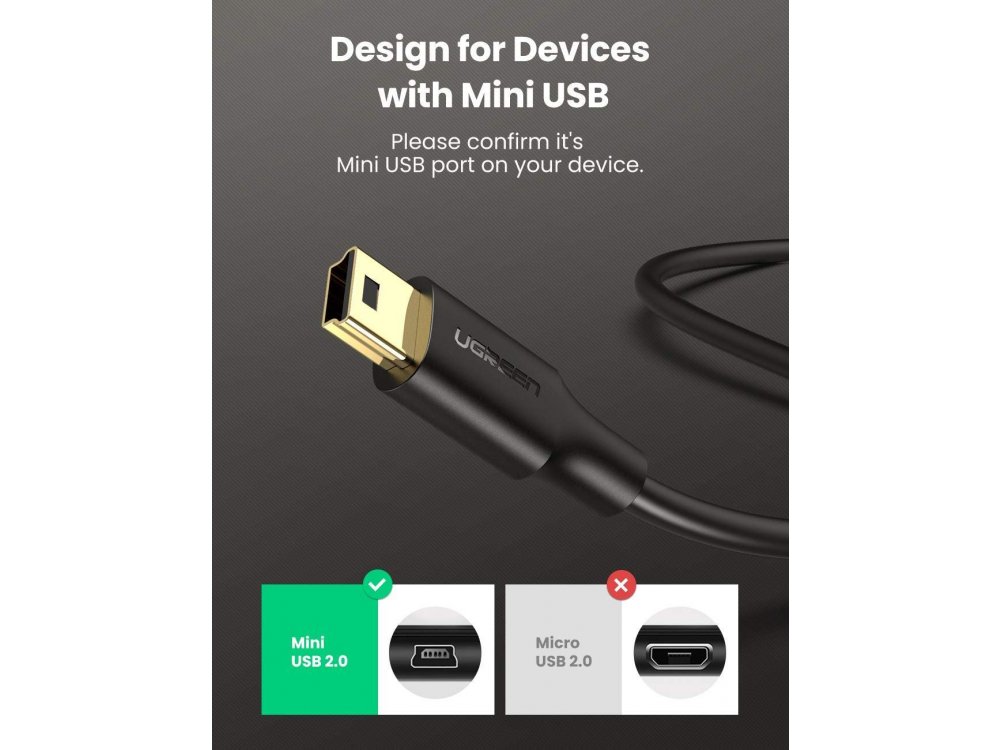 Ugreen USB 2.0 Cable σε Mini USB (USB-Mini B) 0,25μ. - 10353