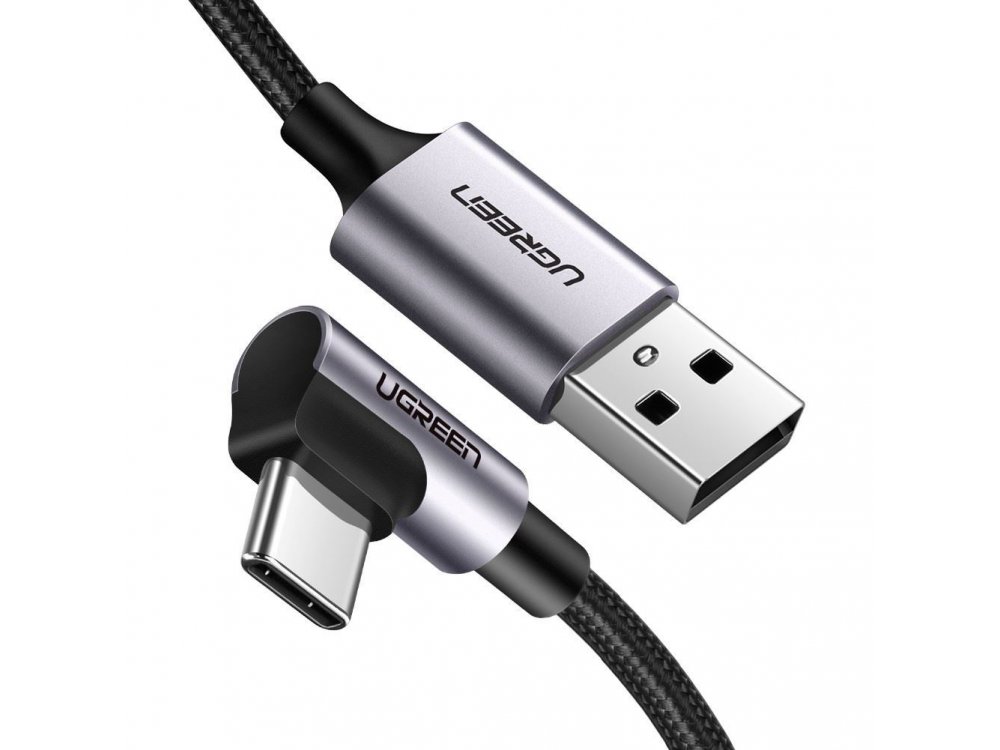 Ugreen Γωνιακό 90° USB-C καλώδιο 0,9μ. Με Νάυλον ύφανση, Μαύρο - 50941
