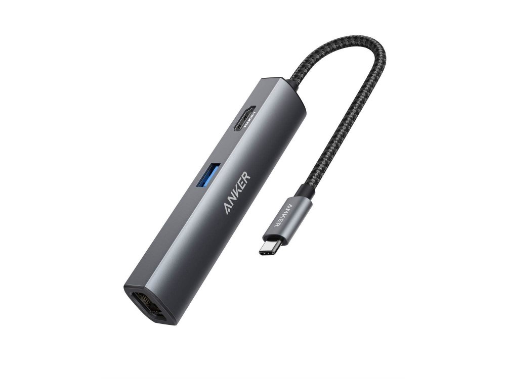 Anker PowerExpand+ 5-in-1 Premium USB C Data Hub - HDMI/4K*1 + USB3.0*3 + Gbps LAN με Νάυλον ύφανση - A83380A1