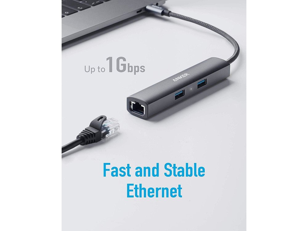 Anker PowerExpand+ 5-in-1 Premium USB C Data Hub - HDMI/4K*1 + USB3.0*3 + Gbps LAN με Νάυλον ύφανση - A83380A1