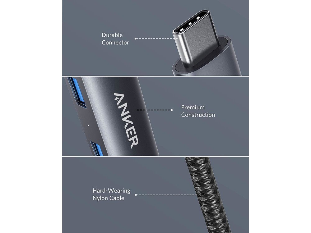 Anker PowerExpand+ 5-in-1 Premium USB C Data Hub - HDMI/4K*1 + USB3.0*3 + Gbps LAN με Νάυλον ύφανση - A83380A1
