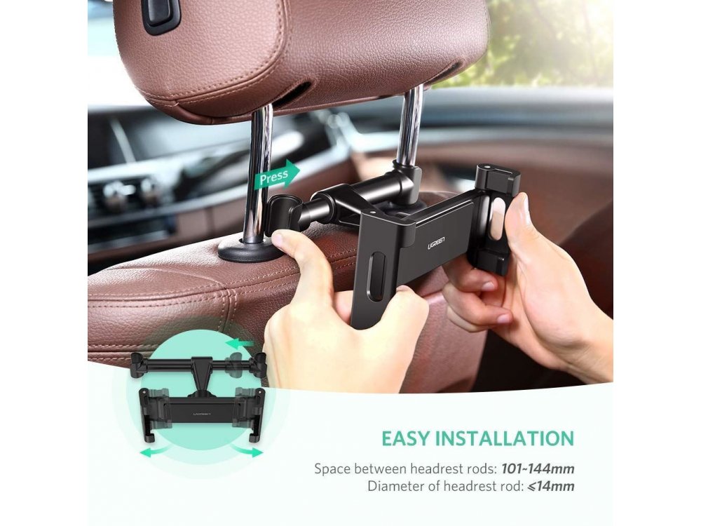 Ugreen Tablet Mount, tablet mount for car seat headrest, for devices 4.7"-12.9", Black - 60108