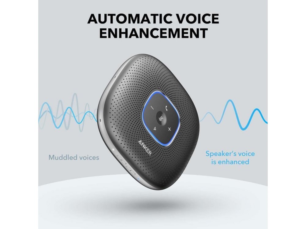 Anker PowerConf Bluetooth Speakerphone, 6 Mic, 24 Hour Call Time, BT 5.0, USB-C, Conference Speaker, PowerIQ - A3301011