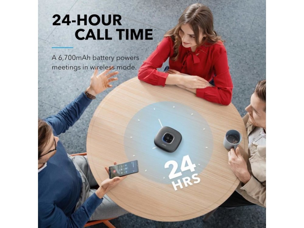 Anker PowerConf Bluetooth Speakerphone, 6 Mic, 24 Hour Call Time, BT 5.0, USB-C, Conference Speaker, PowerIQ - A3301011