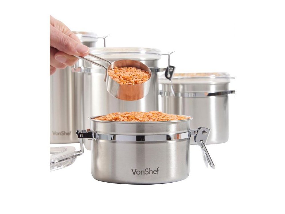 VonShef Set of 4 Storage Canisters, Stainless Steel (Various sizes) - 07/140