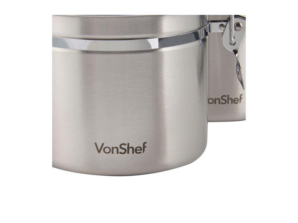 VonShef Set of 4 Storage Canisters, Stainless Steel (Various sizes) - 07/140