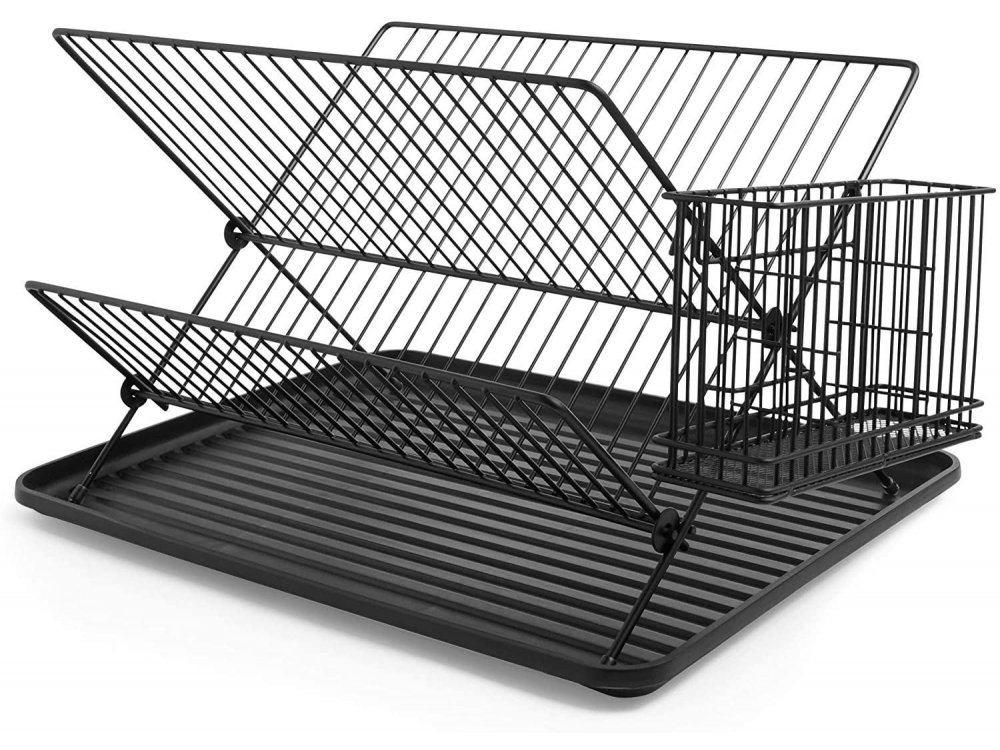 VonShef Dish Drainer (2-tier) & Cutlery Basket, Matte Black - 1000289