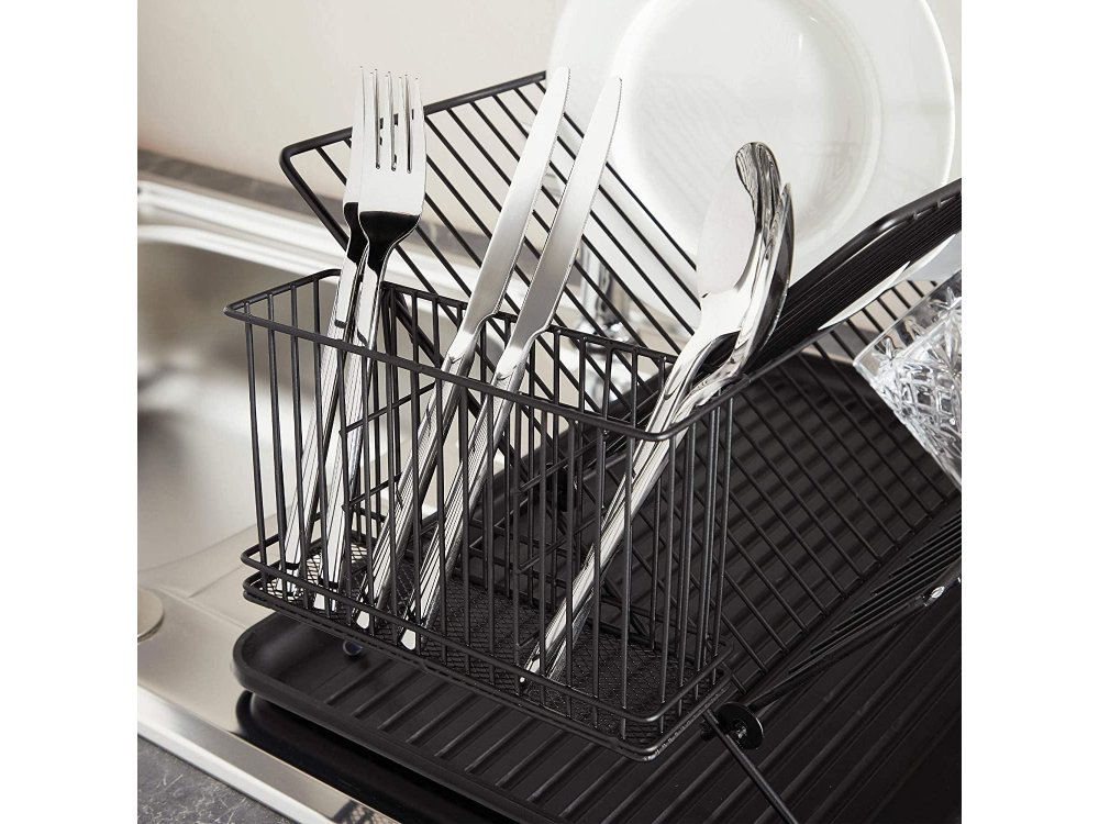 VonShef Dish Drainer (2-tier) & Cutlery Basket, Matte Black - 1000289