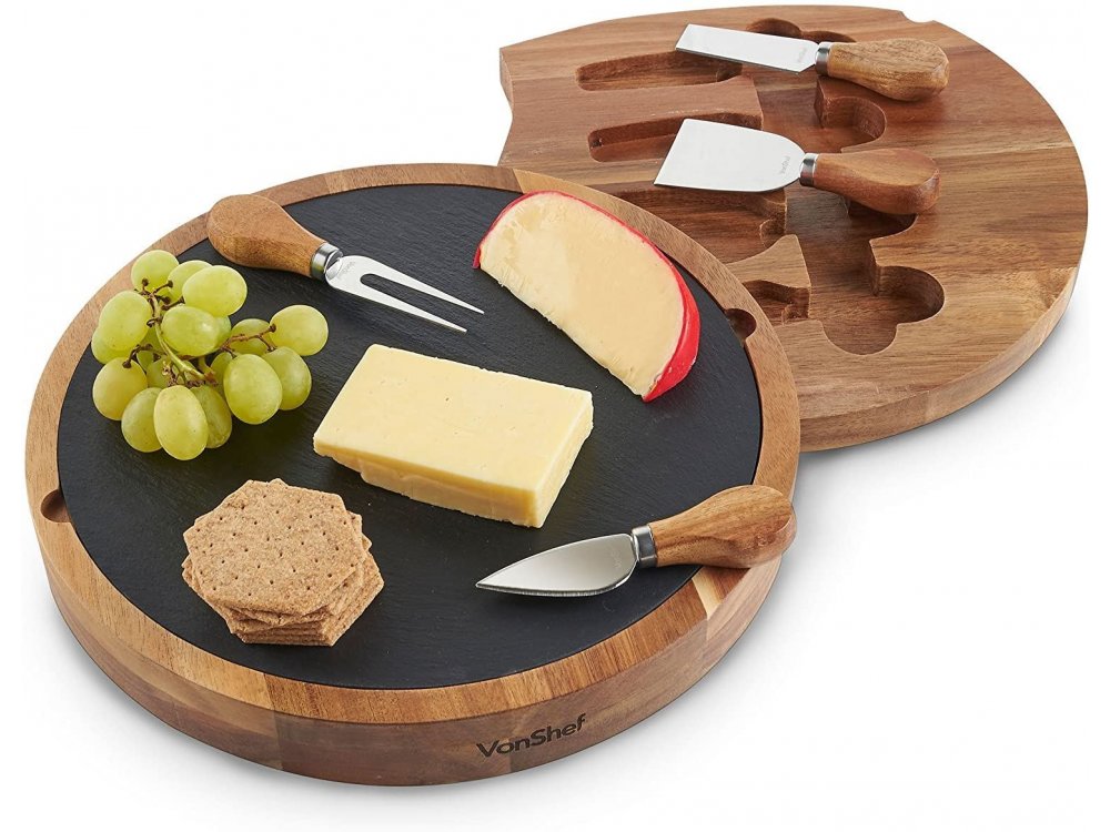 VonShef  Round Cheese Board & Knife Set from Acacia  - 1000200