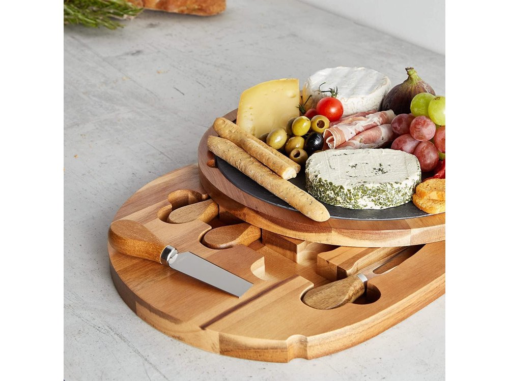 VonShef  Round Cheese Board & Knife Set from Acacia  - 1000200