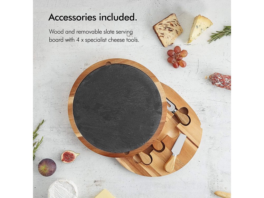 VonShef  Round Cheese Board & Knife Set from Acacia  - 1000200