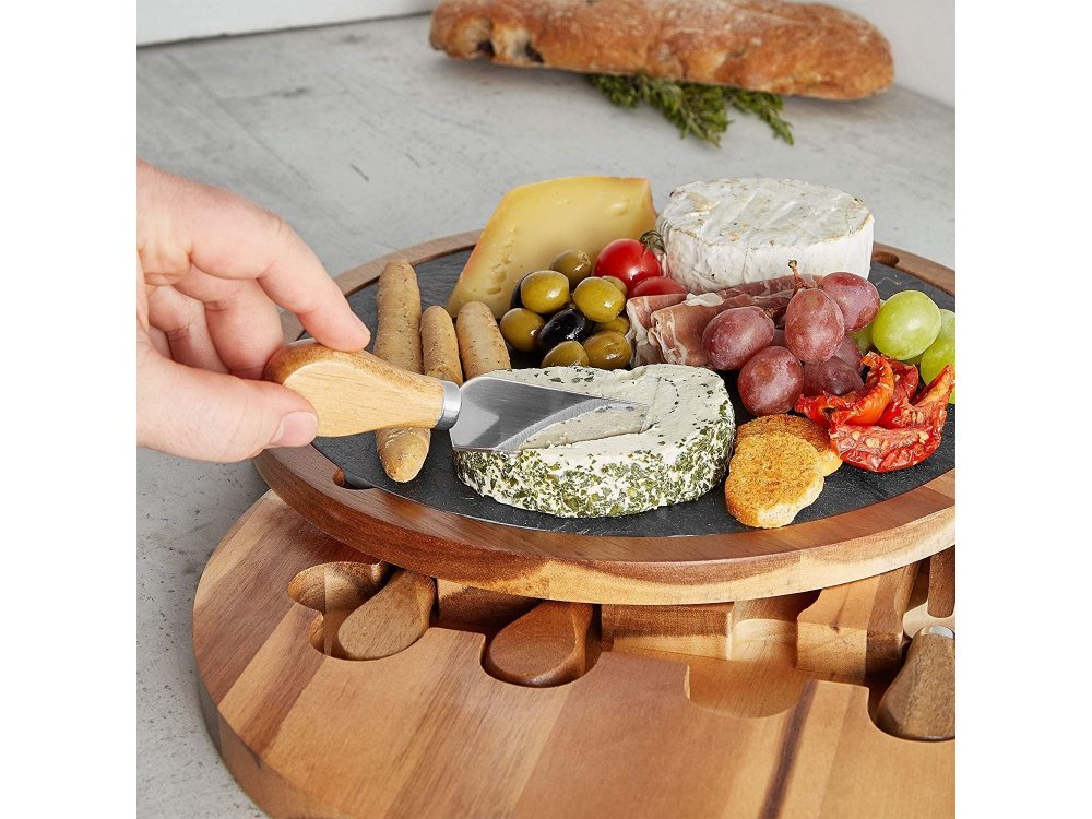 VonShef  Round Cheese Board & Knife Set from Acacia  - 1000200