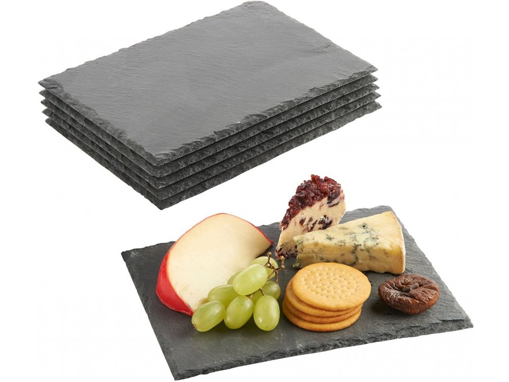 VonShef Slate Serving Tray Set, Set of 6 – Natural Edge Cheese Boards/Platters/Plates, 22cm x 16cm - 1000114
