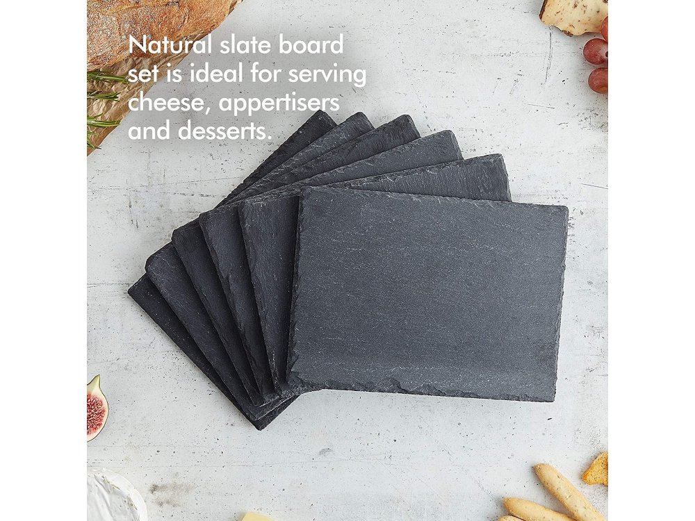 VonShef Slate Serving Tray Set, Set of 6 – Natural Edge Cheese Boards/Platters/Plates, 22cm x 16cm - 1000114