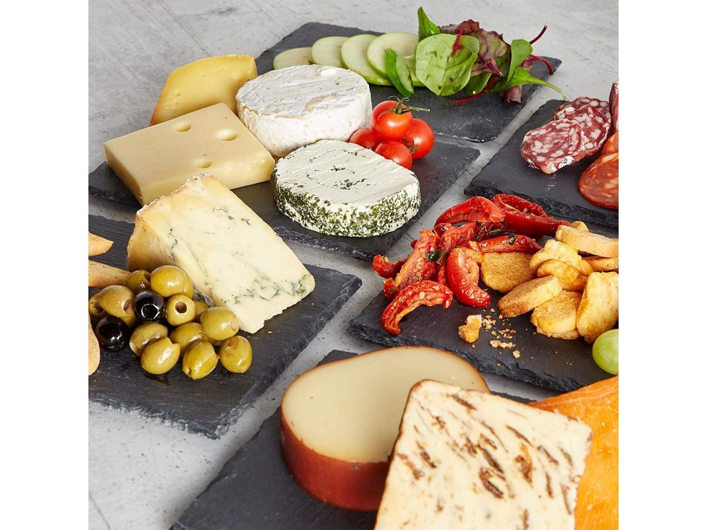 VonShef Slate Serving Tray Set, Set of 6 – Natural Edge Cheese Boards/Platters/Plates, 22cm x 16cm - 1000114
