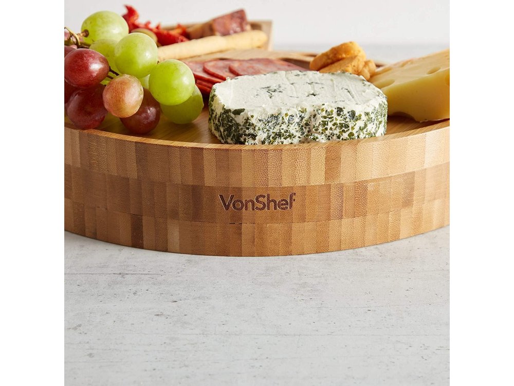 VonShef Cheese Boards with 3 piece Knive Set, 3 Stores, Bamboo - 1000135