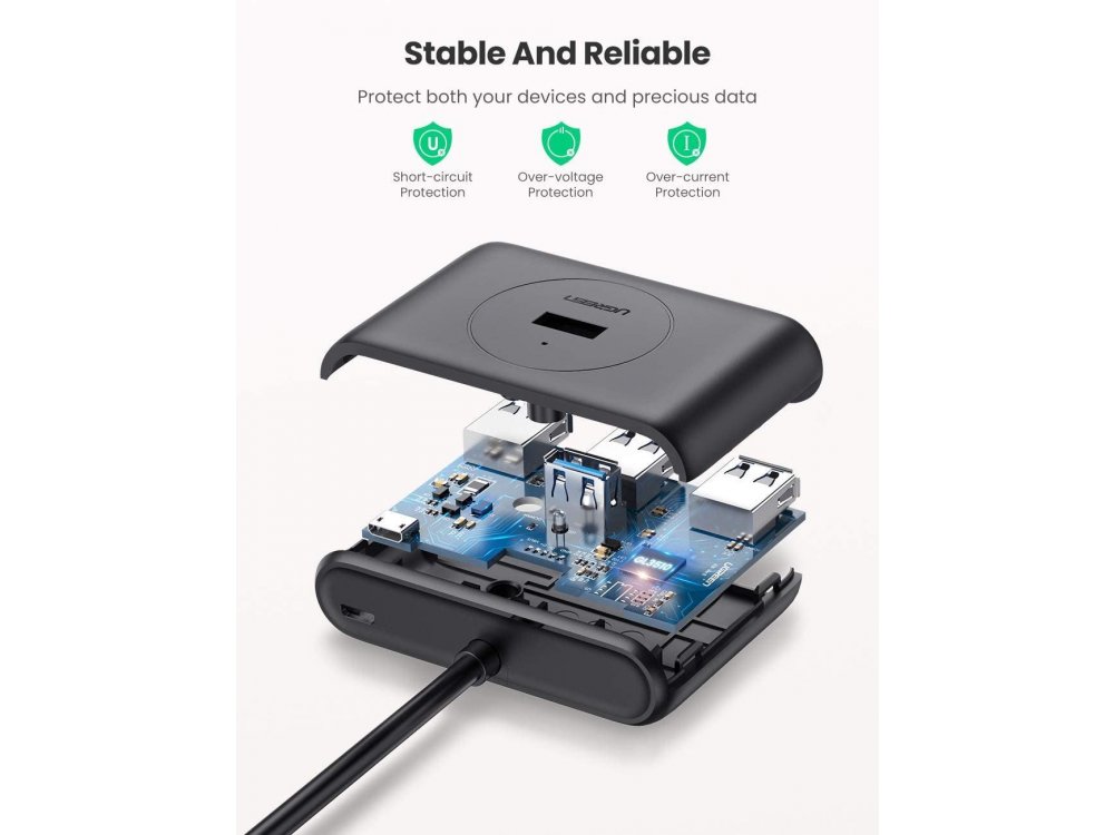 Ugreen Slim USB 3.0 4 Port Data Hub, με καλώδιο 0,5μ. - 20290