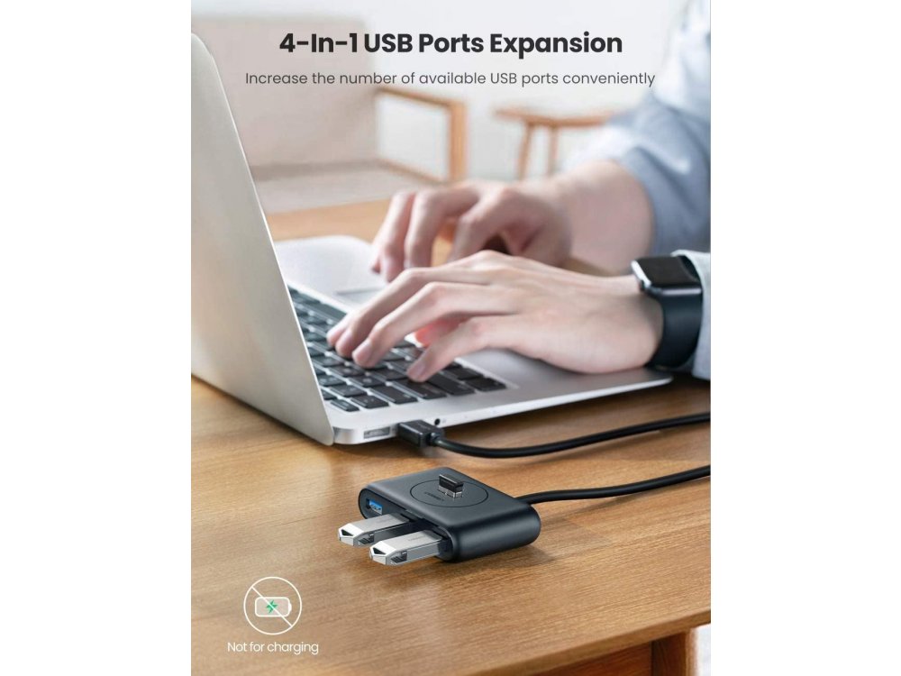 Ugreen Slim USB 3.0 4 Port Data Hub, with 1.5ft. cable - 20290