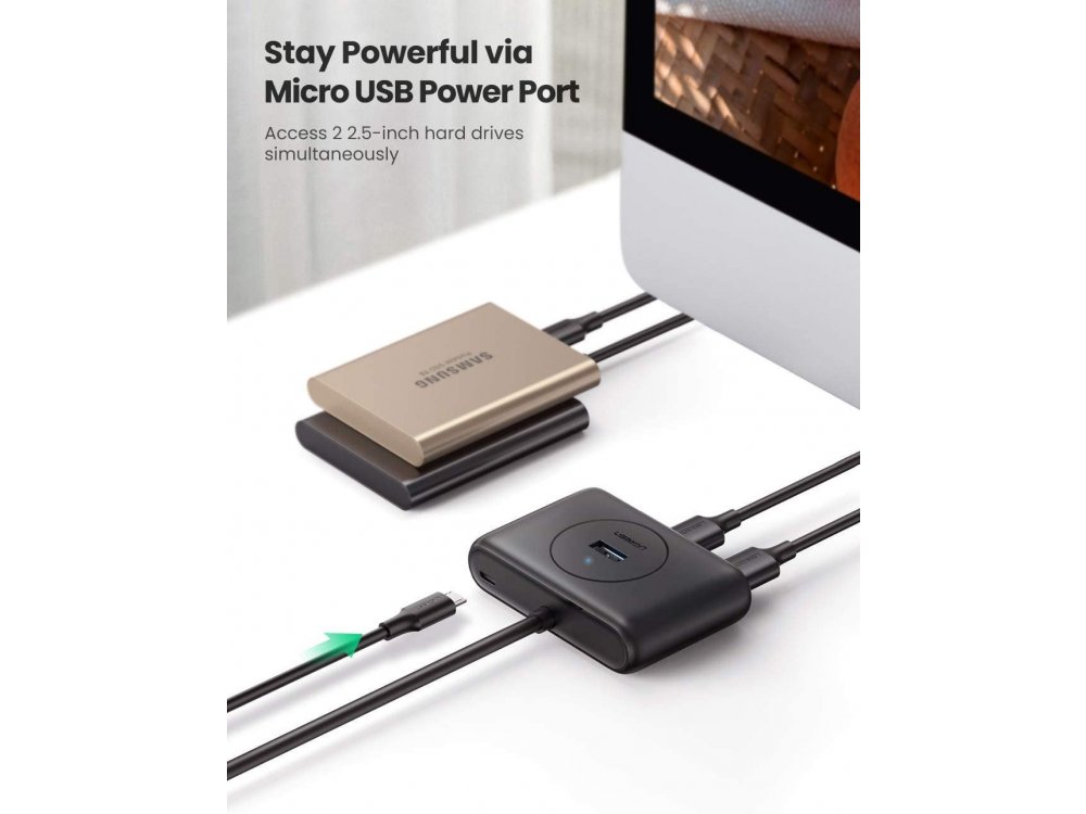 Ugreen Slim USB 3.0 4 Port Data Hub, με καλώδιο 0,5μ. - 20290