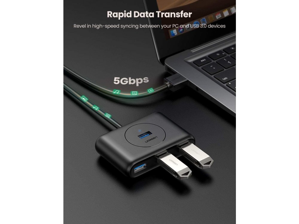 Ugreen Slim USB 3.0 4 Port Data Hub, με καλώδιο 0,5μ. - 20290