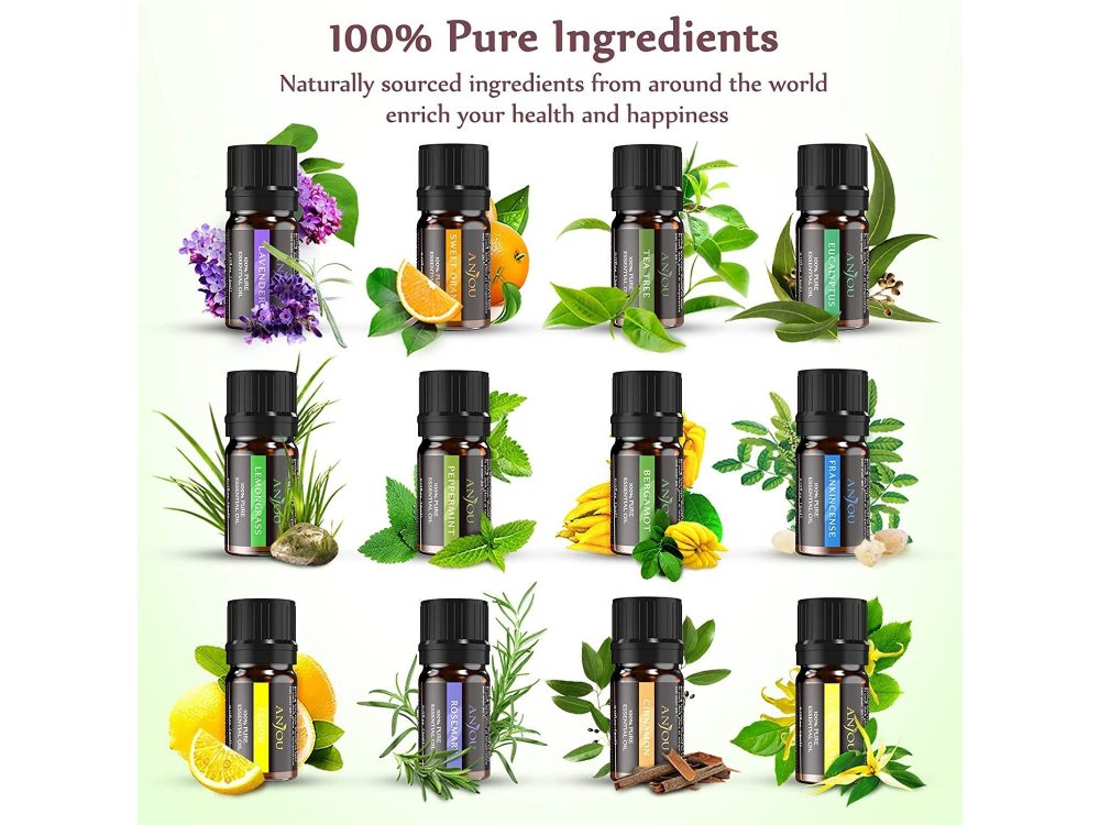 Anjou Essential Oils - Set of 12 * 5ml, 100% pure oils, Aromatherapy,  preservative-free