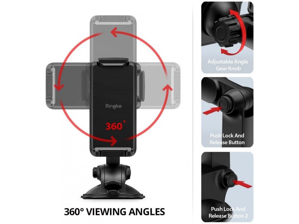 Ringke Monster Βάση Ταμπλό / Παρμπρίζ Αυτοκινήτου για Smartphone, με Ρυθμιζόμενο Βραχίονα 360°
