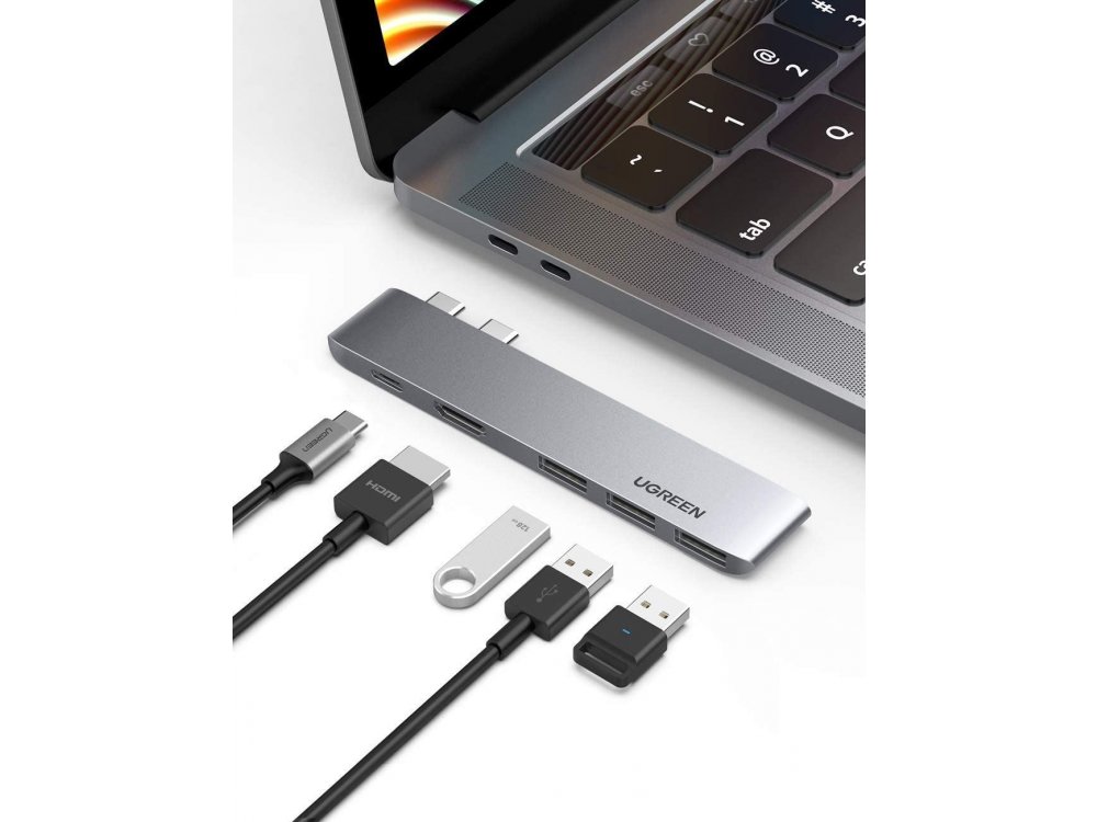 Ugreen 5-in-2 Type-C Pro Hub 4K για Macbook Pro / Air 16 " / 15'' / 13'' 100W with 4K HDMI + 3*USB3.0 Θύρες, Space Gray - 60559