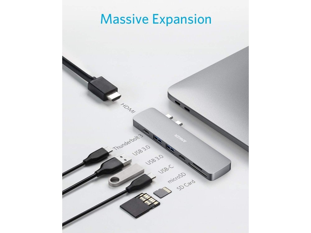 Anker PowerExpand 7-in-2 Type-C Hub για Macbook 100W 5K@60Hz HDMI + 2*USB3.0 + 1*Thunderbolt + 1*Micro SD/SD - A83710A1