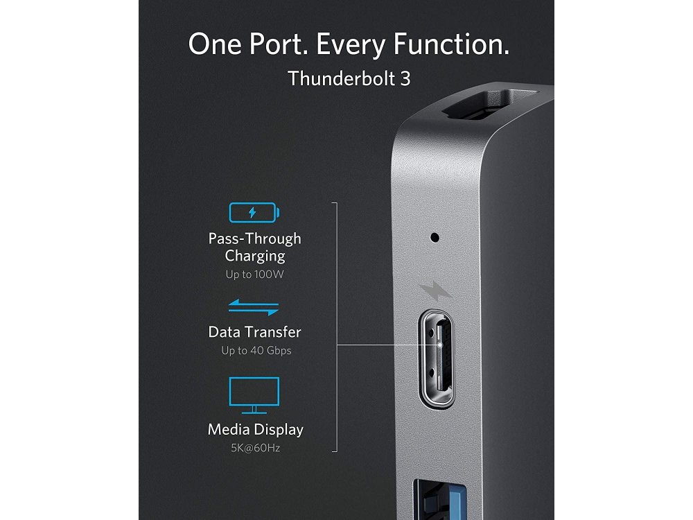 Anker PowerExpand 7-in-2 Type-C Hub for Macbook 100W 5K@60Hz HDMI + 2*USB3.0 + 1*Thunderbolt + 1*Micro SD/SD - A83710A1