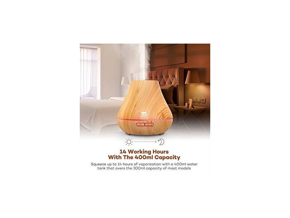 TaoTronics TT-AD004 400ml, Oil Diffuser Συσκευή Αρωματοθεραπείας, Adjustable 7 Color, Timer & Auto Shut-Off, Light Wood