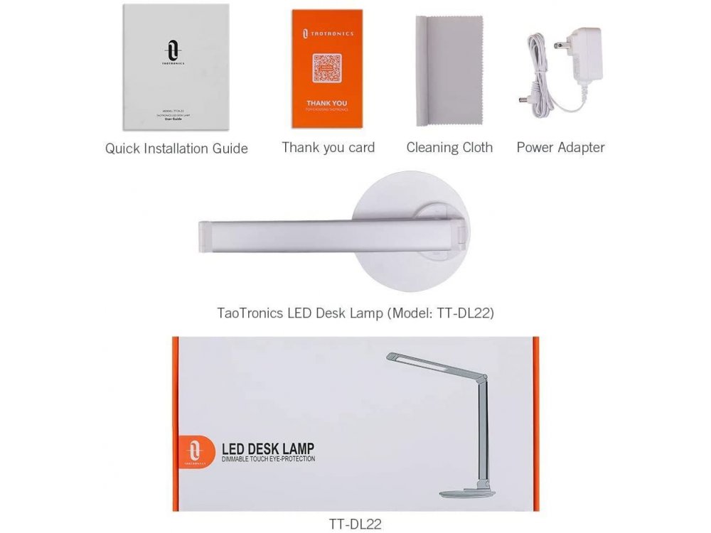 TaoTronics TT-DL22 LED Desk Lamp with Touch Control & USB port, 3 Color Modes, 6 Brightness Levels, Aluminium, Silver