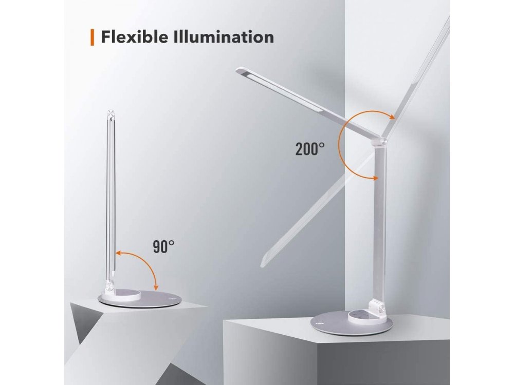 TaoTronics TT-DL22 LED Desk Lamp with Touch Control & USB port, 3 Color Modes, 6 Brightness Levels, Aluminium, Silver