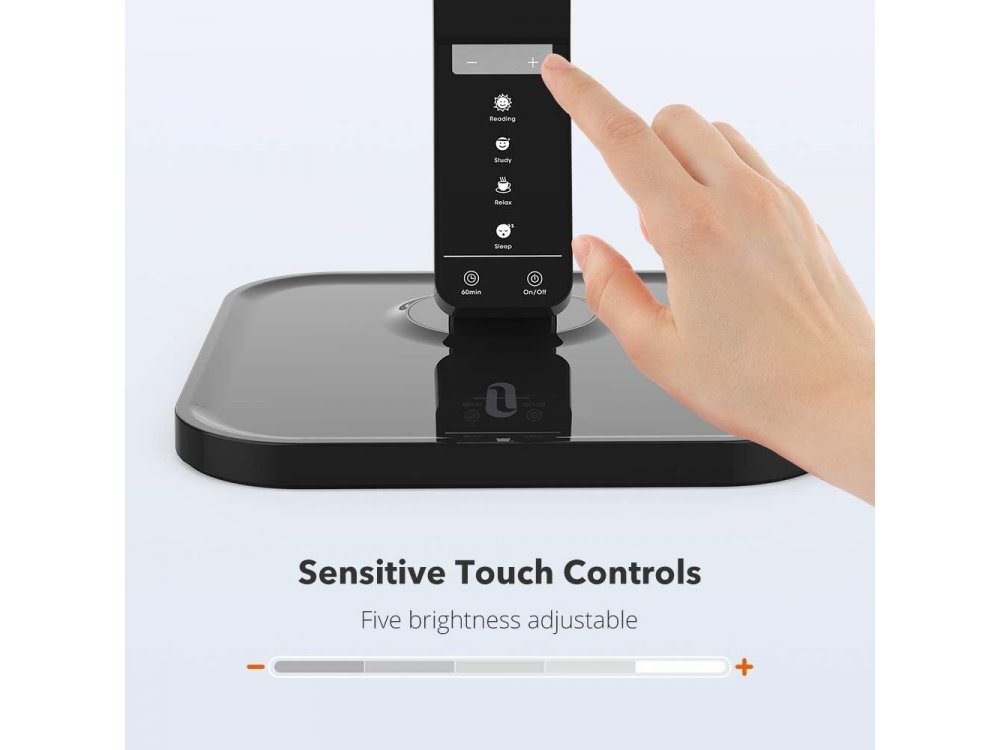 TaoTronics TT-DL01 Touch control Desk lamp with  USB port, 4 Color Modes, 5 Brightness Levels, Timer, Night Light, Black