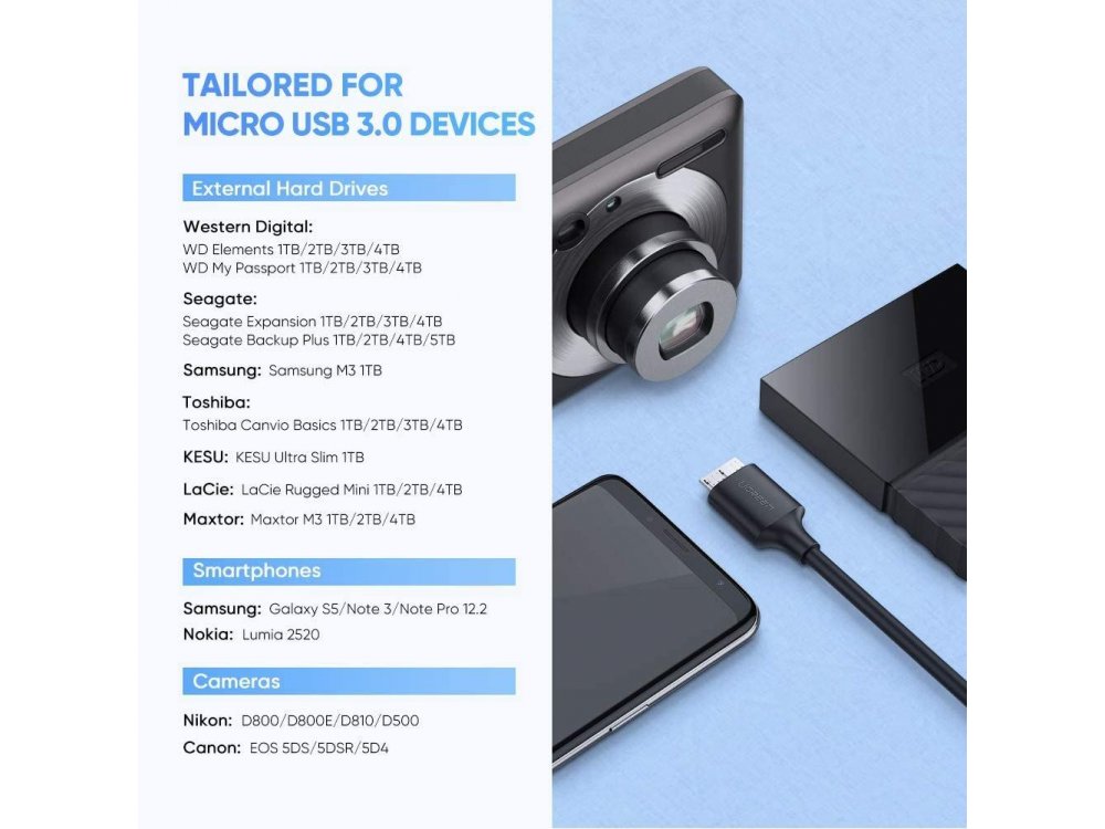 Ugreen USB-C Cable σε Micro-B (USB 3.0 B) 1μ. Καλώδιο εξωτερικού σκληρού δίσκου - 20103