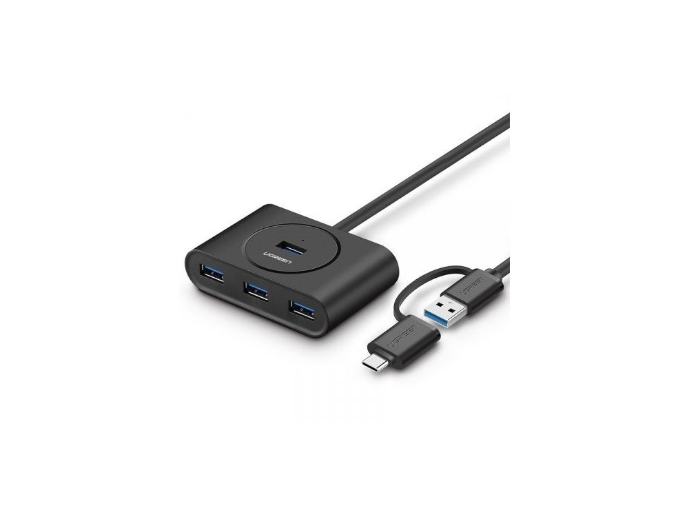 Ugreen Slim USB 3.0 4 Port Data Hub, με καλώδιο 0,5μ. & USB 3.1 OTG Αντάπτορα Type-C - 40850