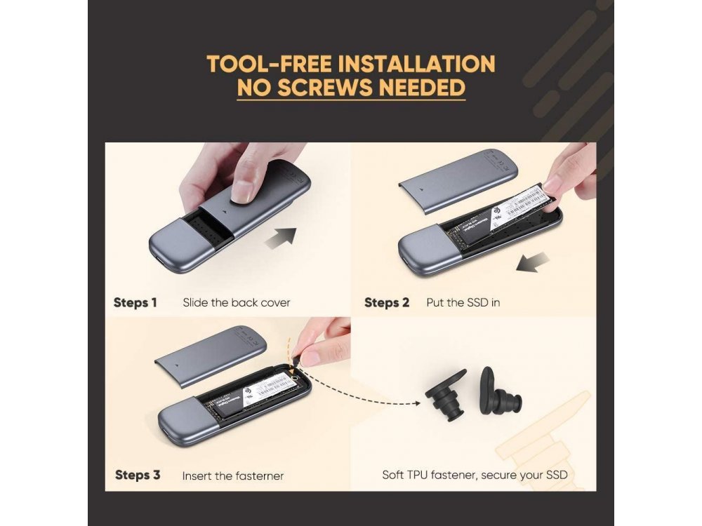 Ugreen M.2 NVMe SSD Enclosure, USB C 3.1 Gen2,External Enclosure M-Key/M+B Key Thunderbolt 3, 10Gbps, Silver - 60354