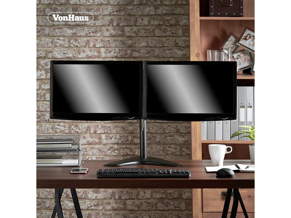 VonHaus Dual Arm Desk Mount με βάση, Βάση για 2 Οθόνες 13”-32”, έως 16kg, Επικλινόμενη & Περιστρεφόμενη - 05/117