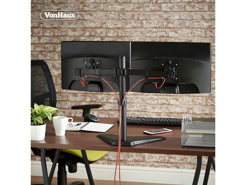 VonHaus Dual Arm Desk Mount με βάση, Βάση για 2 Οθόνες 13”-32”, έως 16kg, Επικλινόμενη & Περιστρεφόμενη - 05/117