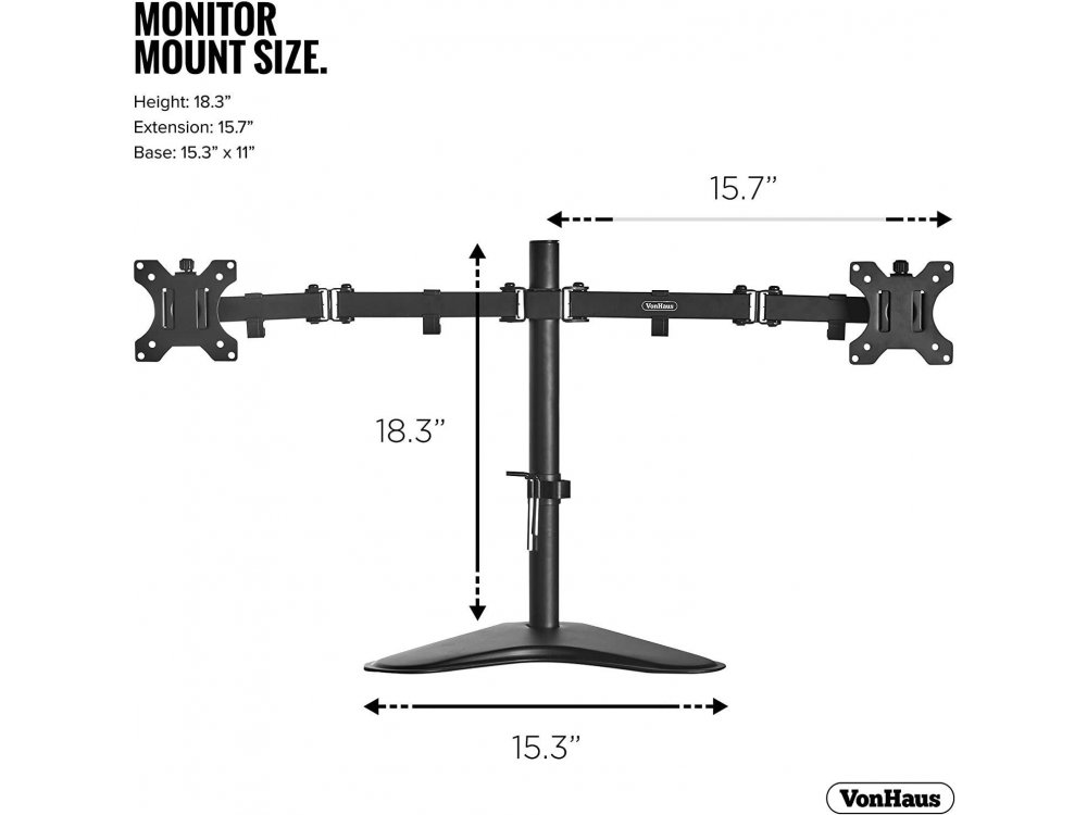 VonHaus Dual Arm Desk Mount με βάση, Βάση για 2 Οθόνες 13”-32”, έως 16kg, Επικλινόμενη & Περιστρεφόμενη - 05/117