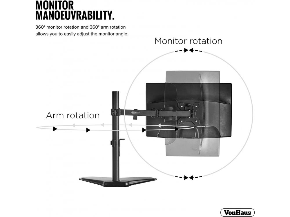 VonHaus Dual Arm Desk Mount με βάση, Βάση για 2 Οθόνες 13”-32”, έως 16kg, Επικλινόμενη & Περιστρεφόμενη - 05/117