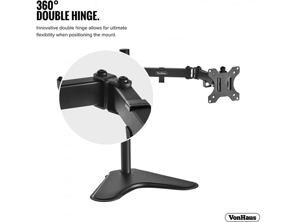 VonHaus Dual Arm Desk Mount με βάση, Βάση για 2 Οθόνες 13”-32”, έως 16kg, Επικλινόμενη & Περιστρεφόμενη - 05/117