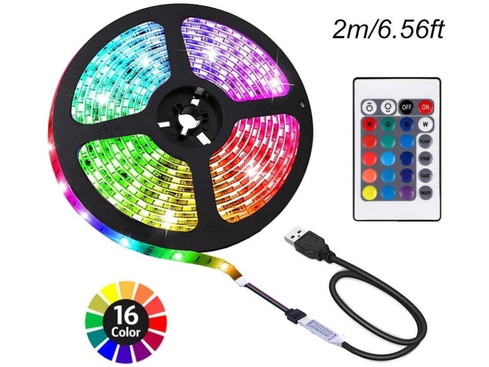 Nordic RGB LED Ταινία, Με Τηλεχειριστήριο, 16 Χρωματισμοί (Static & Rainbow), 5V, 2m