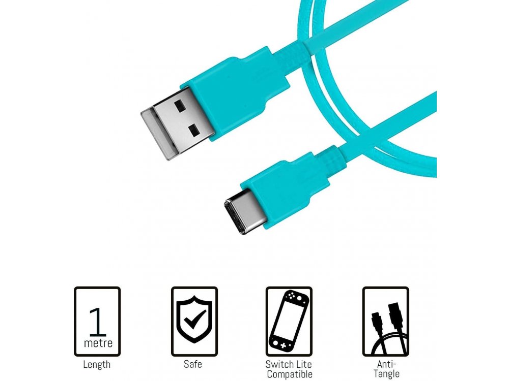 Orzly Nintendo Switch Lite Accessories Bundle - 2x Glass Screen Protector, καλώδιο USB, θήκη μεταφοράς,Cards κ.α. Turquoise Blue