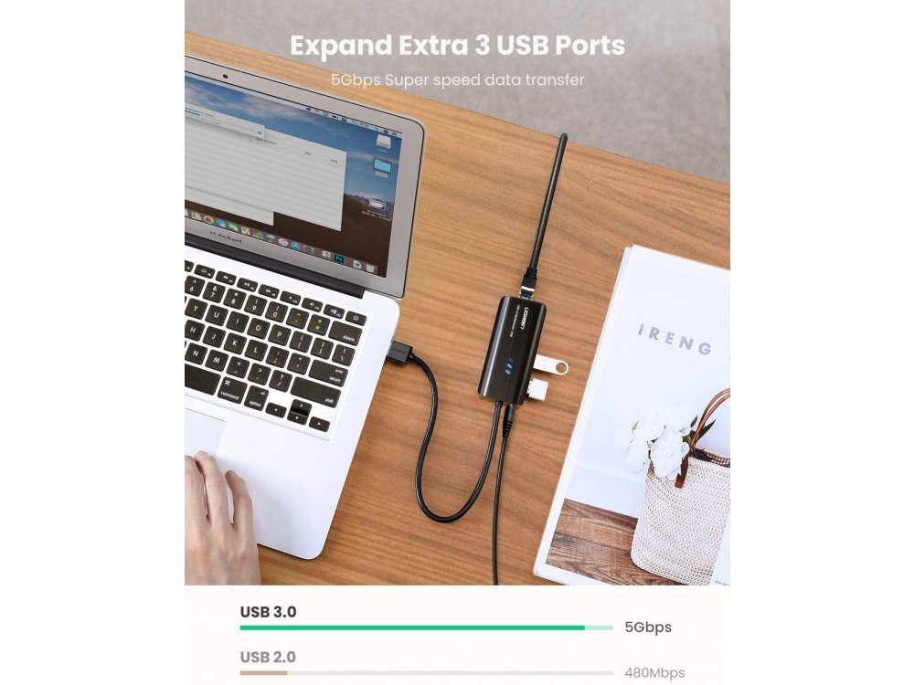 Ugreen 3-Port USB 3.0 and Gigabit Ethernet Hub - 20265