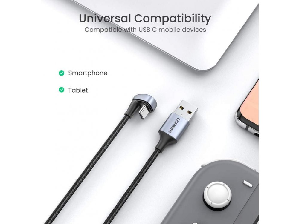 Ugreen 180° Type-C Καλώδιο 1μ., με Νάυλον Ύφανση Μαύρο - 70313