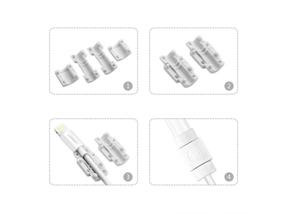 Ugreen Προστατευτικά Cover Καλωδίων, Καλύμματα για Βύσματα Lightning / Micro USB / Type-C, Λευκά, Σετ των 6 - 40705