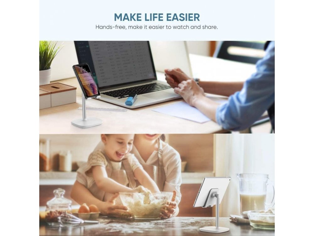 Ugreen Desktop Bracket Holder, Βάση / Stand τοποθέτησης Κινητού/Tablet, Λευκό / Ασημί - 60343