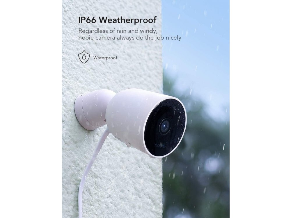 Nooie Outdoor Security IP Camera 1080p, IP66 Waterproof, Night Vision, Motion Sensor, 2-Way Audio & Alarm Siren 5V, - IPC200